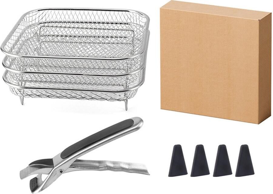 Accessoires voor vierkante heteluchtfriteuses inclusief hittebestendige tang en antislipmatjes - Foto 1