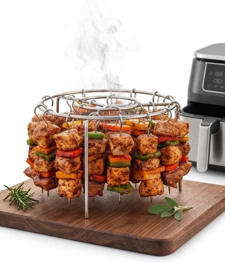 Accessoireset voor airfryer met 24 spiesjes Roestvrijstalen barbecuerek en verticale vleesspiesjes voor airfryer Ronde antiaanbakspiesjes voor gelijkmatige bereiding