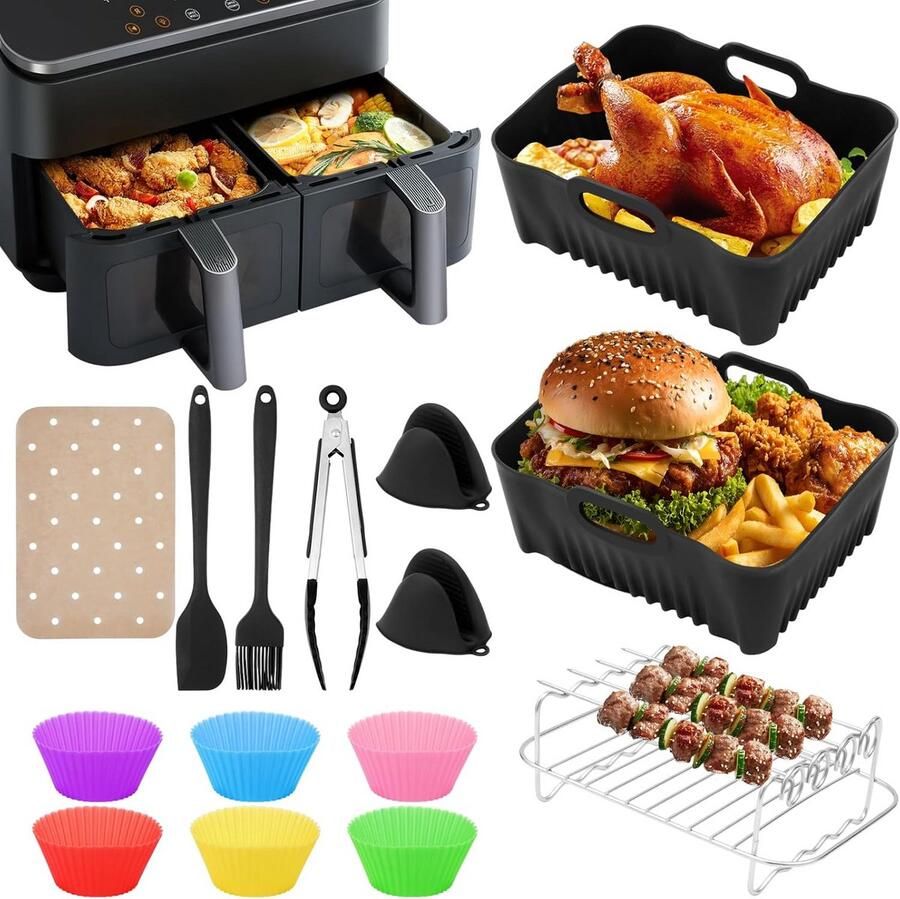 Accessoireset voor Airfryer met Twee Kamers Hittebestendige Vormen en Gereedschap