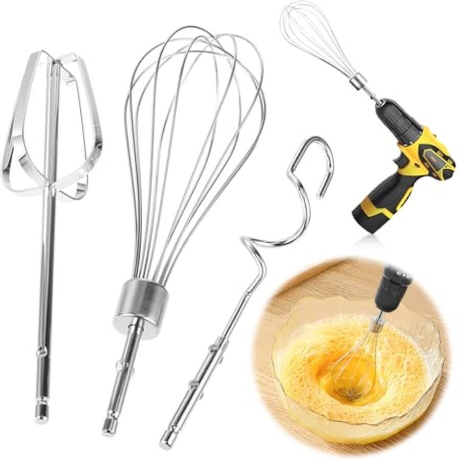 Accessoireset voor handmixer en boormachine Garde deeghaak en roerbezem set