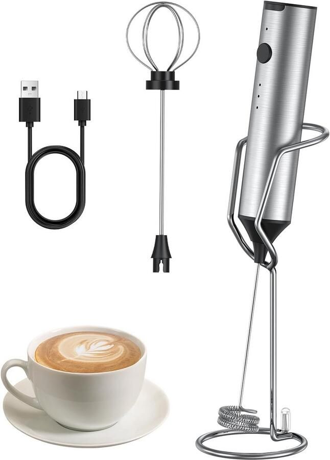 Accu Melkopschuimer met Verstelbare Handgreep en Standaard Ideaal voor Cappuccino en Latte