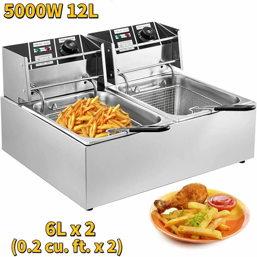 ACEP 12 Liter dubbele Friteuse B56 x L43 x H31 cm Frituurpan 5000W Frituurpan dubbel Friteuse dubbel 2 x 6 L