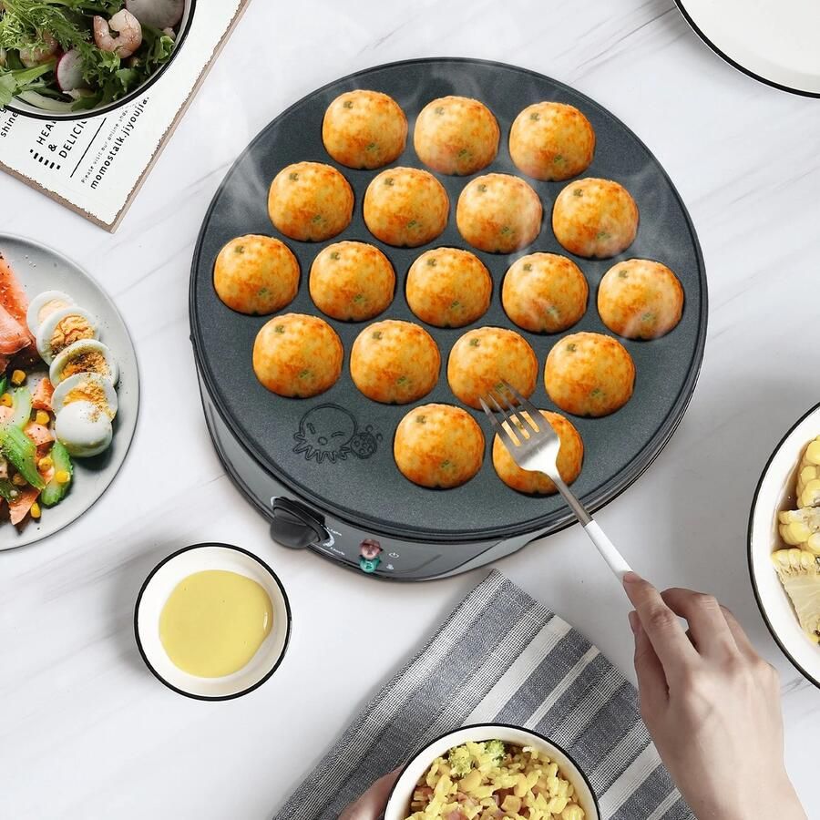 ACEP Elecktrische ontbijtmachine 750W Poffertjespan Grillplaat Takoyaki 18 gaten Bakplaat Japanse grill