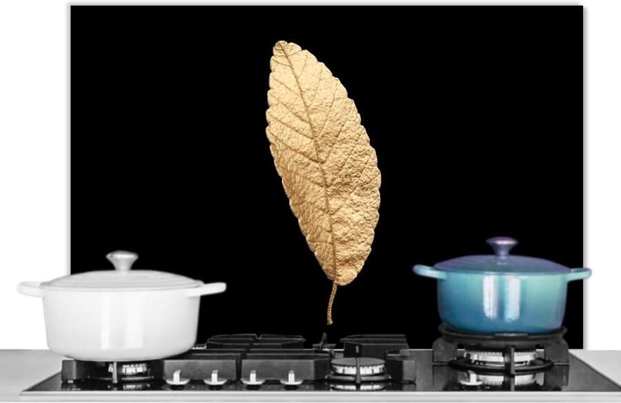Achterwand Keuken Spatwand Koken Luxe Aluminium Design 90x60cm Zwart Goud - Foto 1