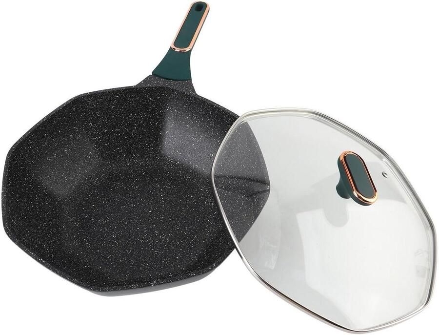 Achthoekige Wok Roerbakpan met deksel Snel koken Antiaanbaklaag Voor 4-6 personen Zwart
