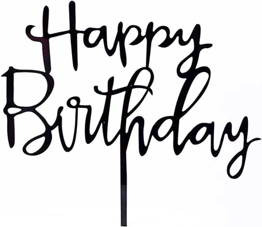 Acryl glitter taarttopper versieren Happy Birthday zwart A017