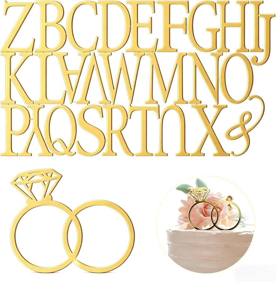 Acrylletters Als Decoratie Voor Bruidstaarten En Taarten In De Vorm Van Verlovingsringen Geschikt Voor Bruiloften Jubilea Verlovingen En Aanzoekfeesten