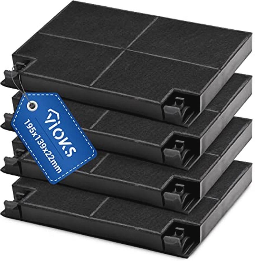Actiefkoolstoffilter set van 4 stuks voor afzuigkappen vervangingsfilters 195x139 mm