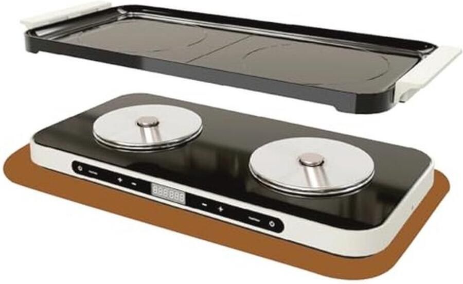 AEWHALE 2-pits elektrisch kookplaatje met afneembare grillpan anti-aanbaklaag 2000W elektrische kookplaat met LCD-touchscreen en instelbare temperatuur