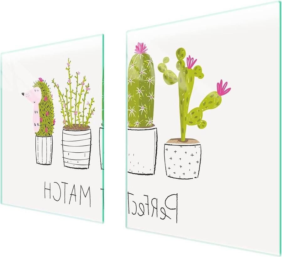 Afdekplaat fornuis Glasplaat kookplaat Keuken organiseren Tweedelig gehard glas 85 x 52 cm Cactus patroon