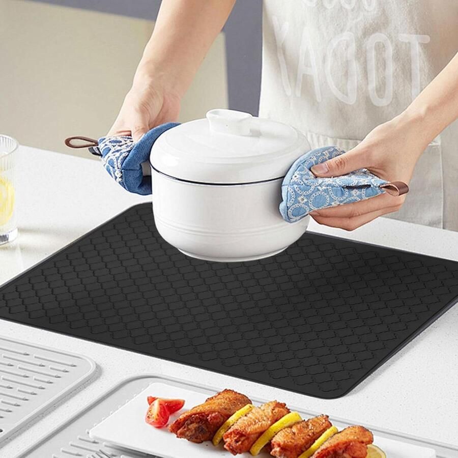 Afdekplaat fornuis Keukenmat beschermer Werkblad beschermen Hittebestendig siliconen 71 x 50 cm Zwart