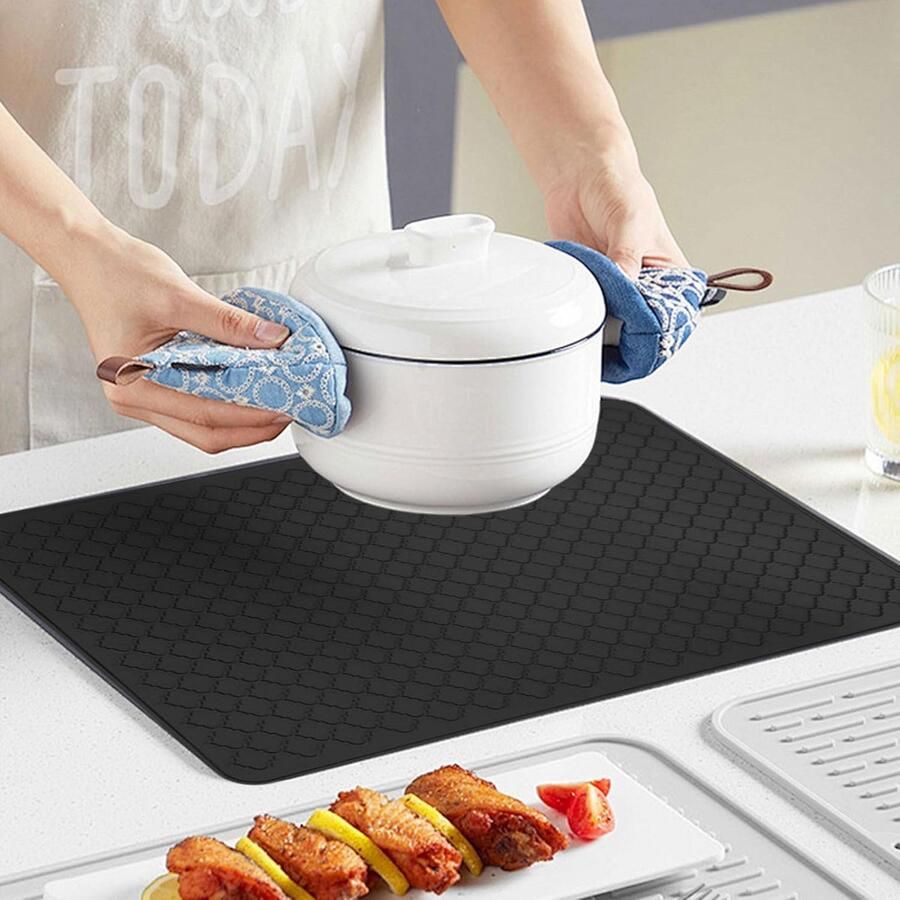 Afdekplaat fornuis Keukenmat beschermmat Werkblad beschermen Hittebestendig siliconen 71 x 50 cm Zwart