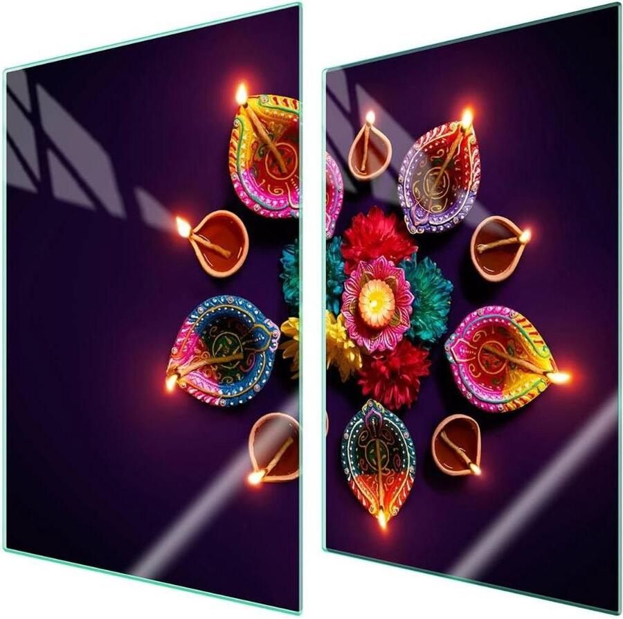 Afdekplaat fornuis Werkblad beschermer Keuken decoratie Gehard glas 2x 35x52 cm Veelkleurig