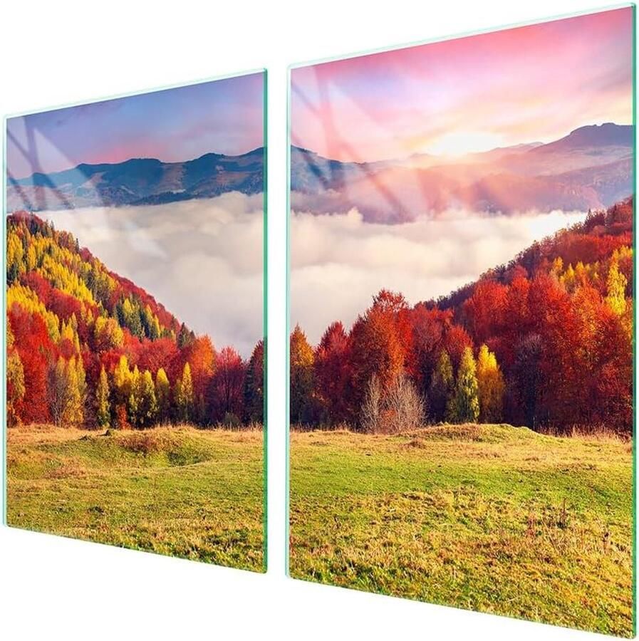 Afdekplaat fornuis Werkblad beschermer Keukenbescherming Gehard glas 2x 45x52 cm Landschap