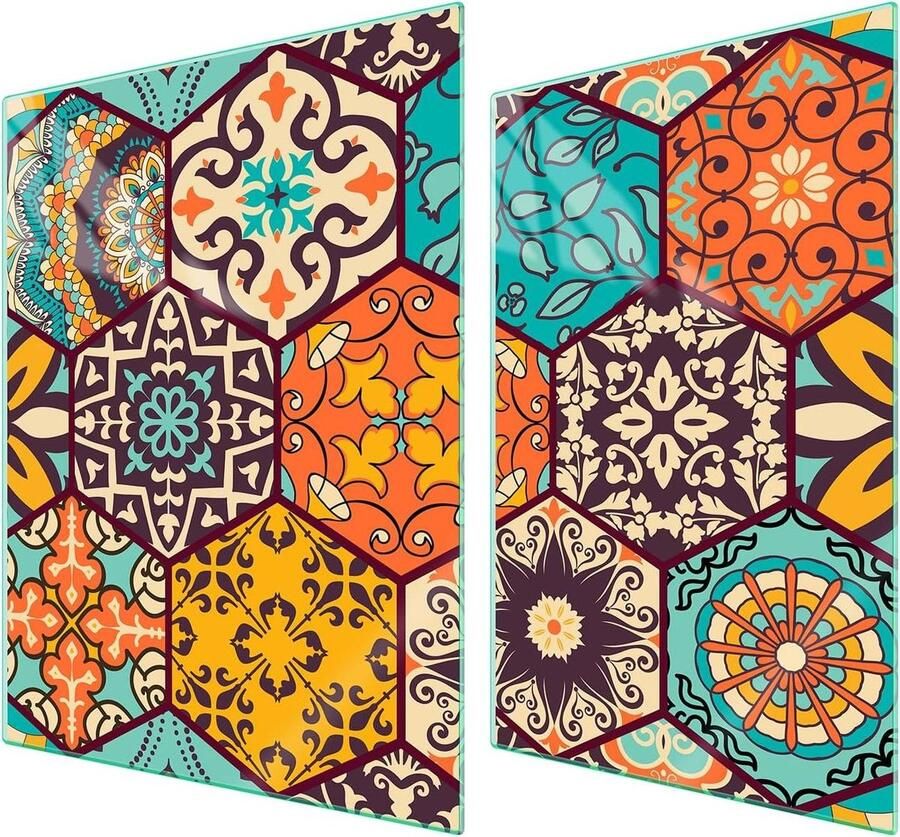 Afdekplaat fornuis Werkbladbeschermer glas Keuken beschermen Kras- en slagvast 70x52 cm Mozaïek