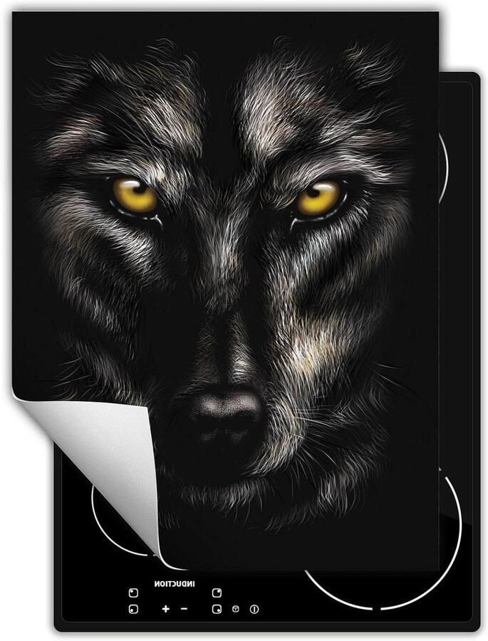 Afdekplaat fornuis Werkbladbeschermer kookplaat Keuken organiseren Antislip vinyl materiaal 40x52 cm Zwarte wolf design