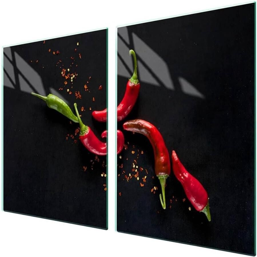 Afdekplaat fornuis Werkbladbeschermer Snijplank Keukenbescherming Gehard glas 2 x 45 x 52 cm Chili