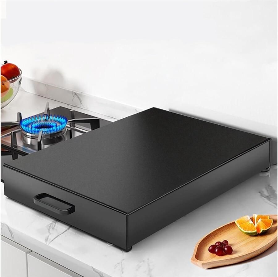 Afdekplaat Gasfornuis Keukenblad Vergroter Extra Werkruimte Gehard Glas 35 x 48 cm Zwart