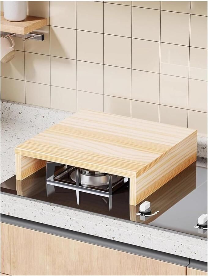 Kookplaat Afdekplaat Keuken Organizer Extra Werkruimte Robuuste Houten Constructie 60x30 cm Houtkleur - Foto 1