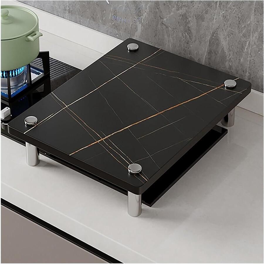 Afdekplaat Gasfornuis Kookplaat Beschermer Extra Werkruimte Marmerlook Design 44x50cm Wit Grijs