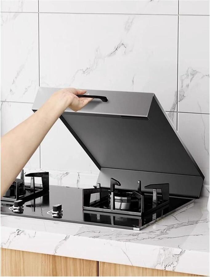 Afdekplaat Gasfornuis Kookplaat Beschermer Extra Werkruimte Met Handgreep 35x48x9cm Zwart