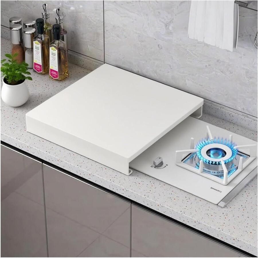 Afdekplaat Gasfornuis Kookplaat Beschermer Keuken Organiseren Stevige Koolstofstaal 35x55x10cm Wit