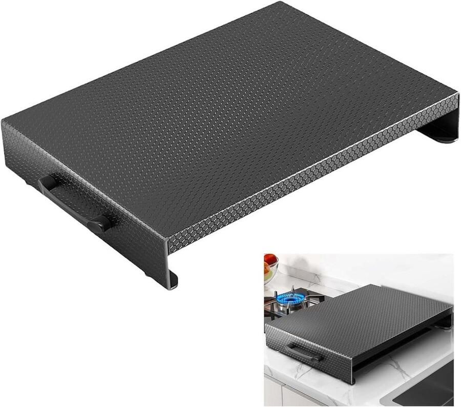Afdekplaat Gasfornuis Kookplaatafdekking Staal Keukenruimte Vergroten Met Handgrepen 40 x 50 cm Zilver