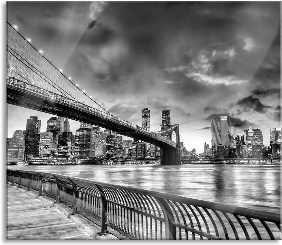 Afdekplaat Glas Spatbescherming Keuken Kookplaat Beschermen Echt Glas Motief 60 x 52 cm Brooklyn Bridge