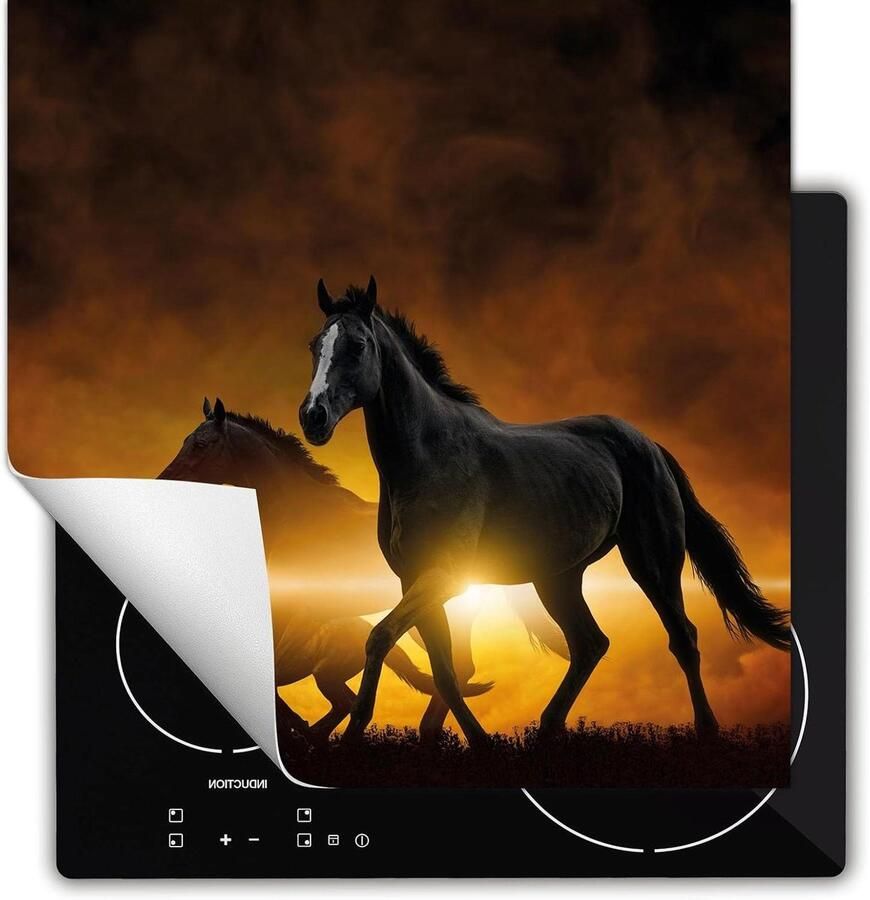 Afdekplaat Inductie Kookplaat Beschermer Keuken Werkruimte Antislip Vinyl 60x52 cm Paarden Oranje