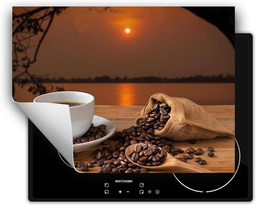 Afdekplaat Inductie Kookplaat Beschermer Keuken Werkruimte Antislip Vinyl 70x52 cm Koffie Zonsondergang