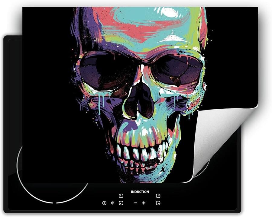Afdekplaat Inductie Kookplaat Beschermer Keuken Werkruimte Antislip Vinyl 80x52 cm Zwarte Schedel