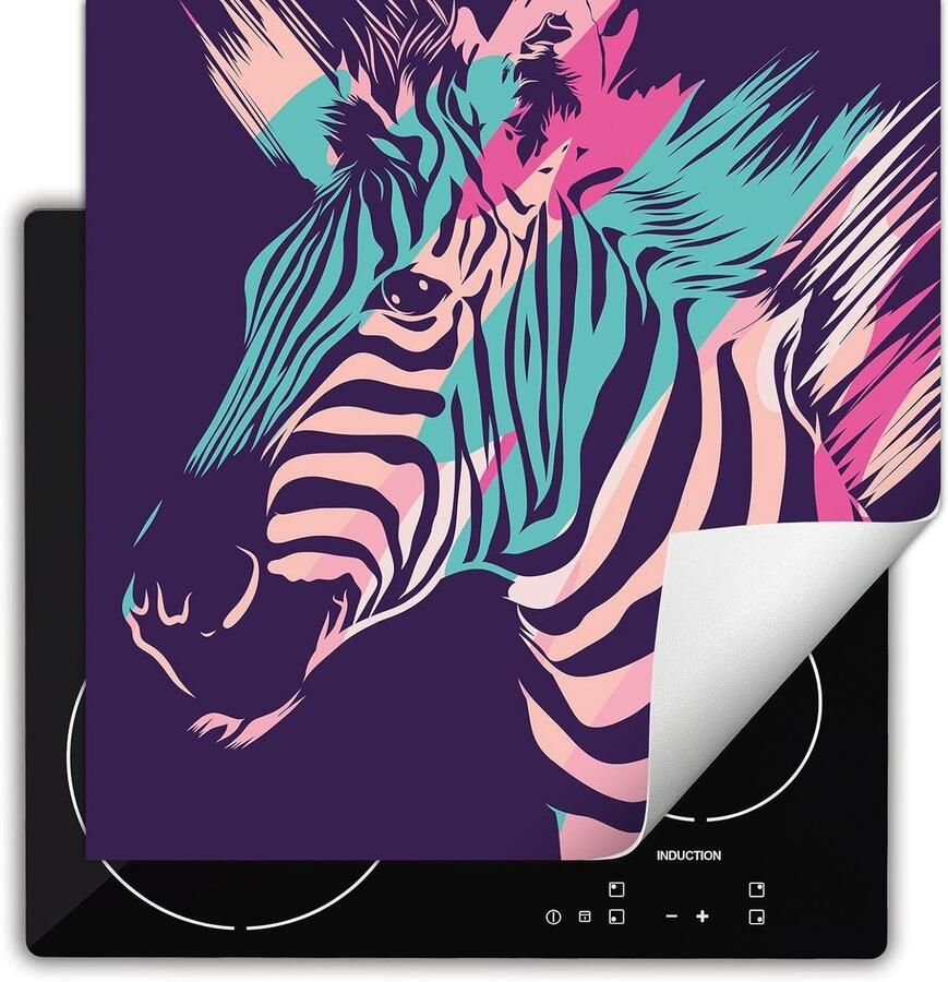 Afdekplaat inductiekookplaat Kookplaat beschermer Keuken decoratie Anti slip mat 60x52 cm Zebra paars