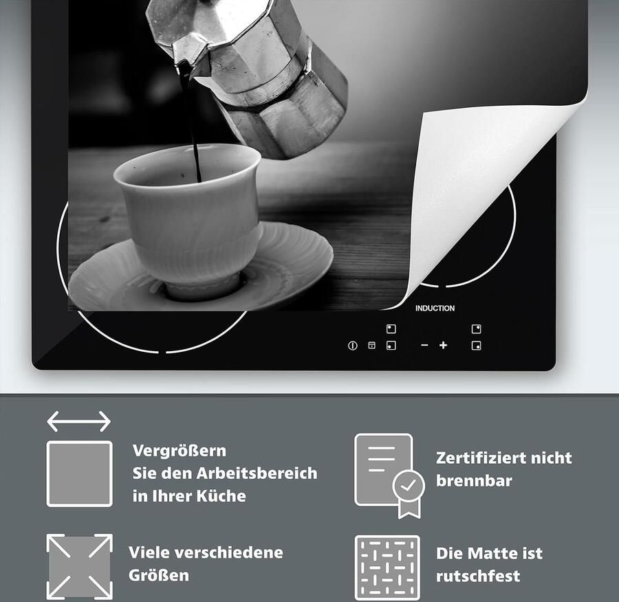 Afdekplaat inductiekookplaat Kookplaat beschermer Keuken werkruimte Anti slip vinyl 70x52 cm Grijze koffie