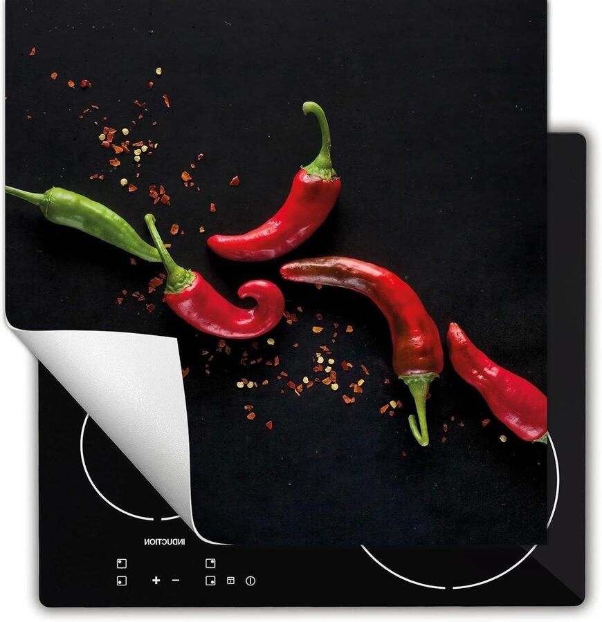 Afdekplaat inductiekookplaat Kookplaat beschermer mat Keuken werkruimte creëren Antislip vinyl materiaal 60x52 cm Chili Zwart