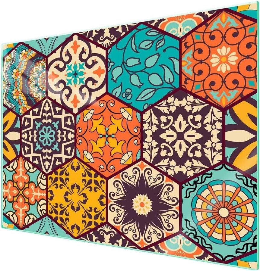 Afdekplaat Kookplaat Werkbladbeschermer Glasplaat Keuken Decoratie Bescherming Gehard Glas Krasbestendig 70 x 52 cm Veelkleurig Mozaïek