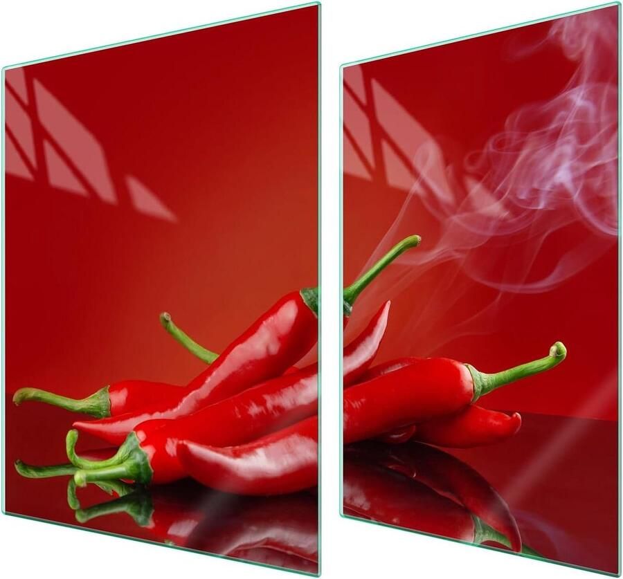 Afdekplaat Kookplaat Werkplaten Set Keuken Beschermen Gehard Glas 70x52 cm Chili