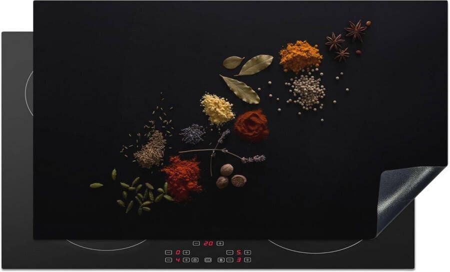 Afdekplaat voor Inductiekookplaat 90x52 cm Antislip Kookplaat Beschermer Keuken Decoratie voor Morsen en Krassen Zwart met Kruiden Print