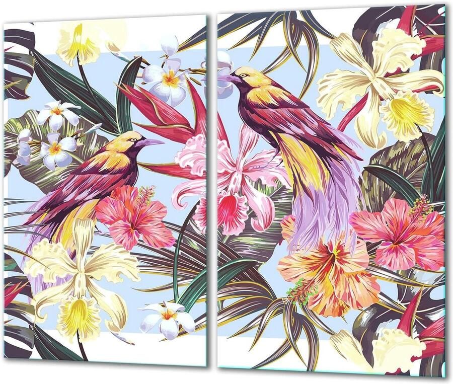 Afdekplaten fornuis Kookplaat bescherming Keuken werkruimte Gehard glas 2x 30x52 cm Bloemenprint