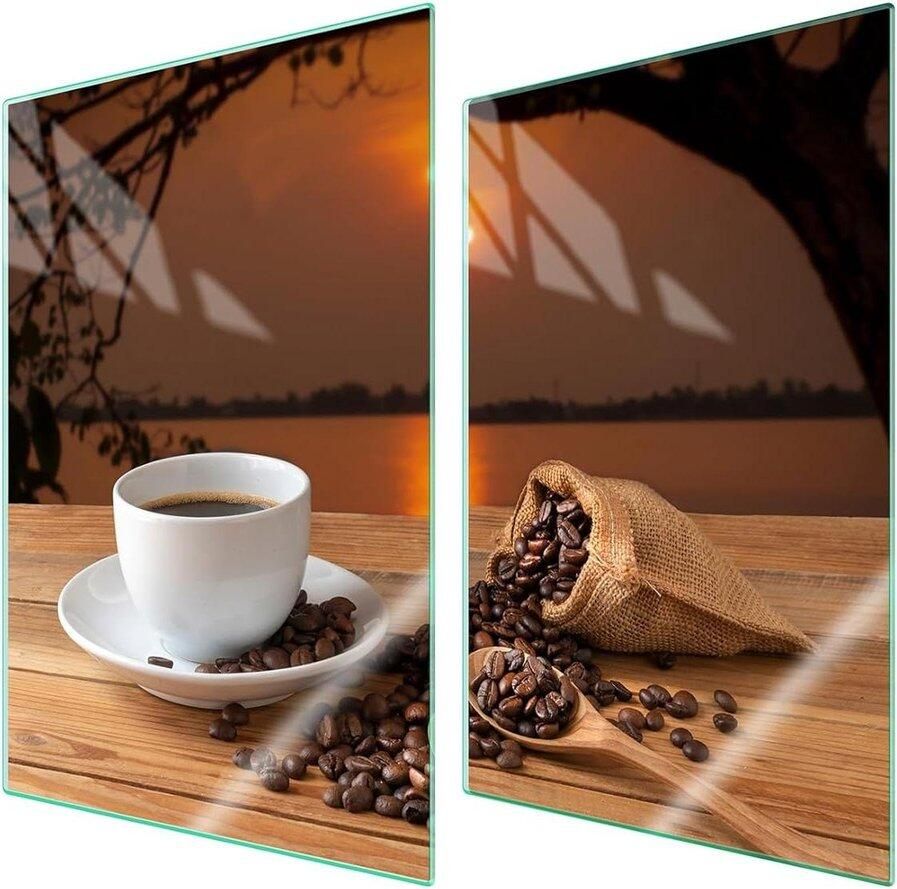 Afdekplaten fornuis Snijplank glas Keukenbescherming Gehard glas 2x 35x52 cm Koffie