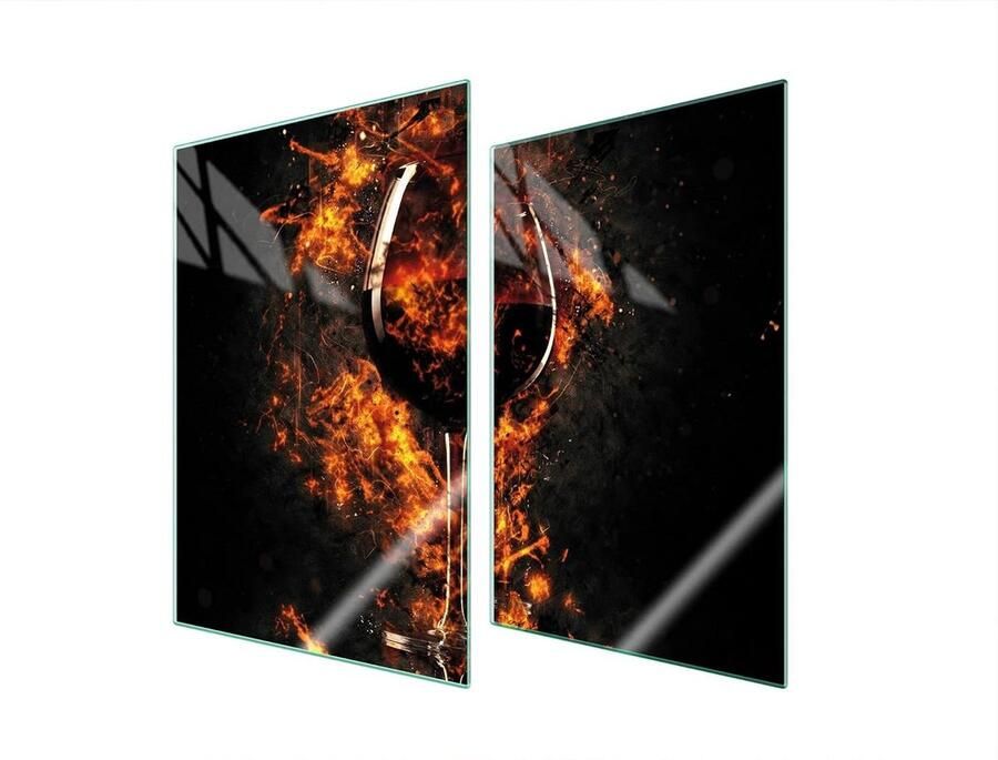 Afdekplaten Kookplaat Beschermplaten Glas Keuken Beschermen Dubbel Delig Set 35 x 52 cm Wijn Motief