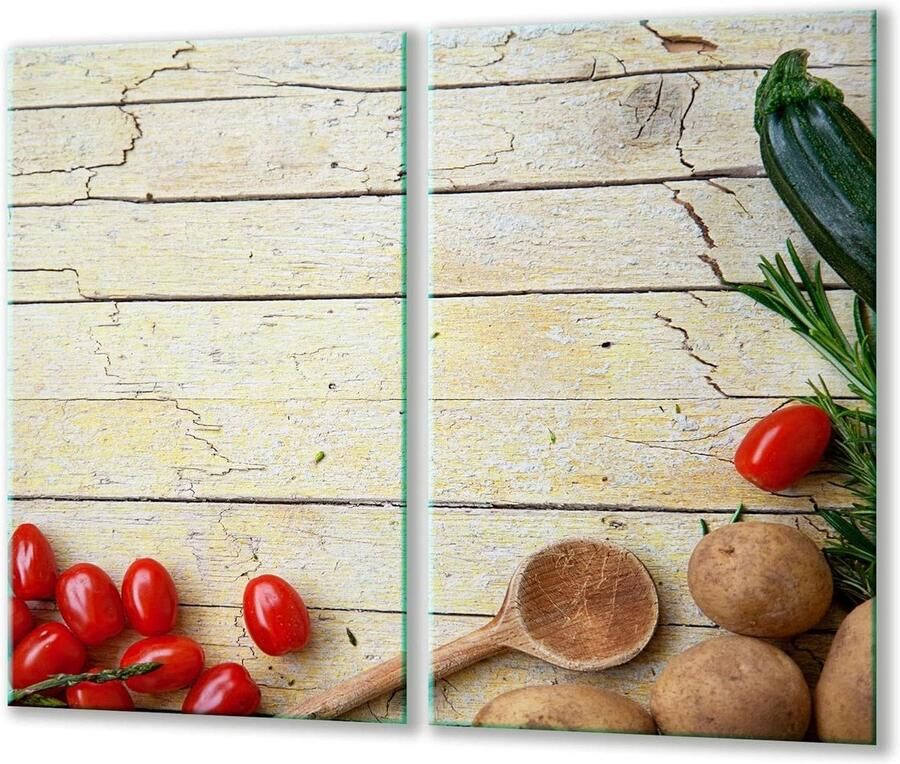 Afdekplaten Kookplaat Spatbescherming Glasplaat Keuken Beschermen Gehard Glas 2x30x52 cm Houtdecor