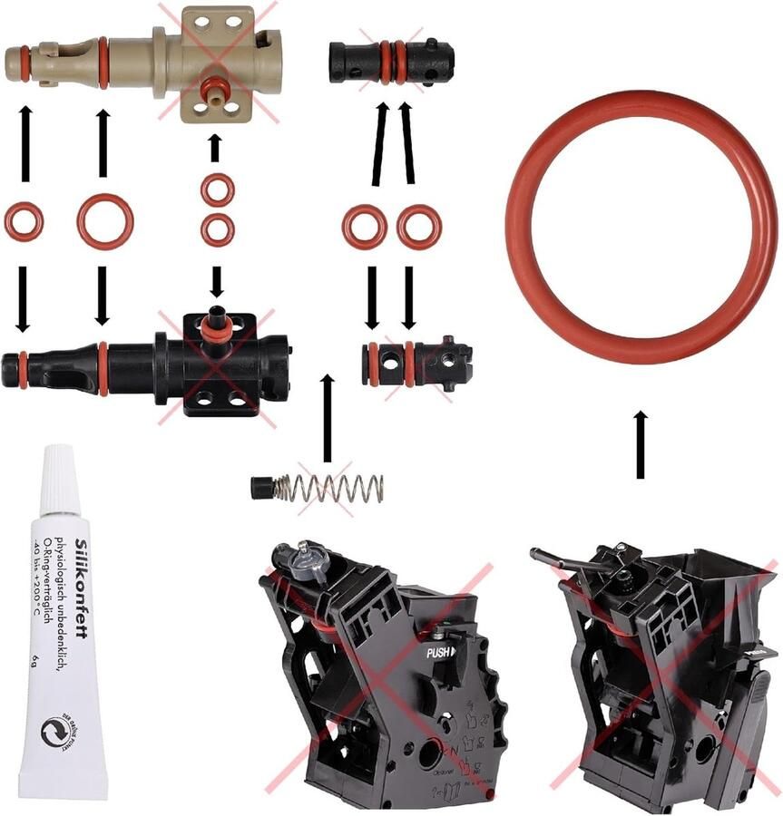 Afdichting onderhoudsset O-ring compatibel met Phillips Saeco Spidem Gaggia RI EP HD SM SUP voor koffiemachines uitloopventiel zetkolf van de zetgroep Set-49 + 6g buis siliconenvet