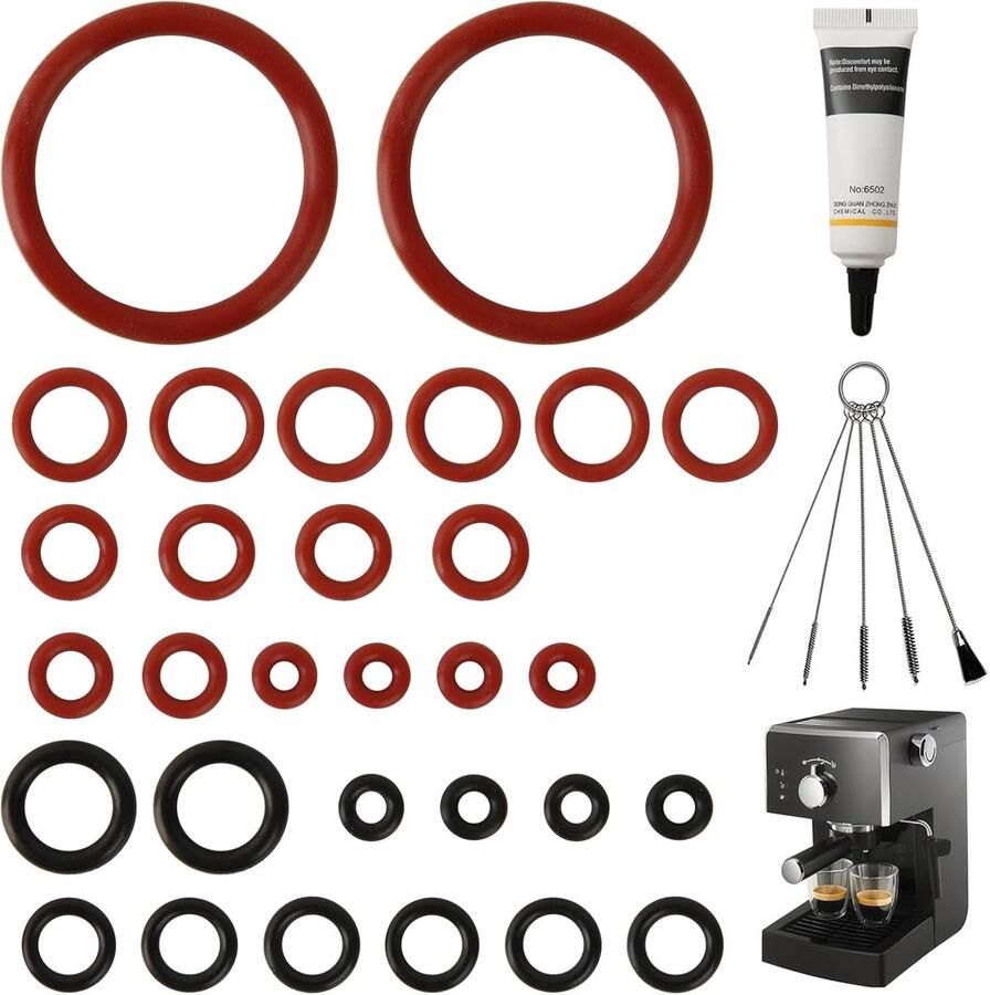 Afdichtingsset met 30 O-ringen en onderhoudsset voor koffiezetapparaten inclusief siliconenvet en reserveonderdelen