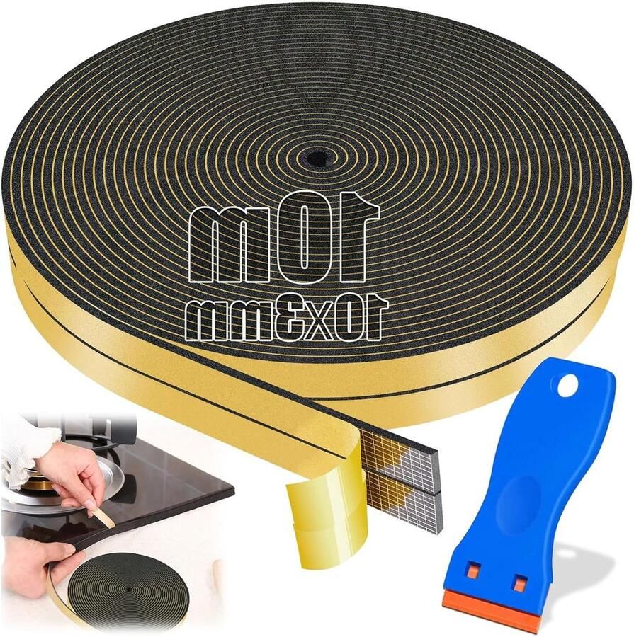 Afdichtingstape Kookplaat Schuimrubber Tape Keuken Afdichten Sterk Zelfklevend 10 Meter Rol Zwart
