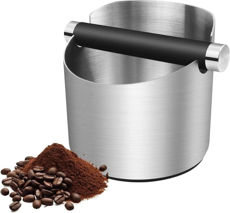 Afklophouder Koffiedik Knock Box Espresso Barista Werkplek Afgeschuind Anti-Spat Design 0.45 L Inhoud Zilver