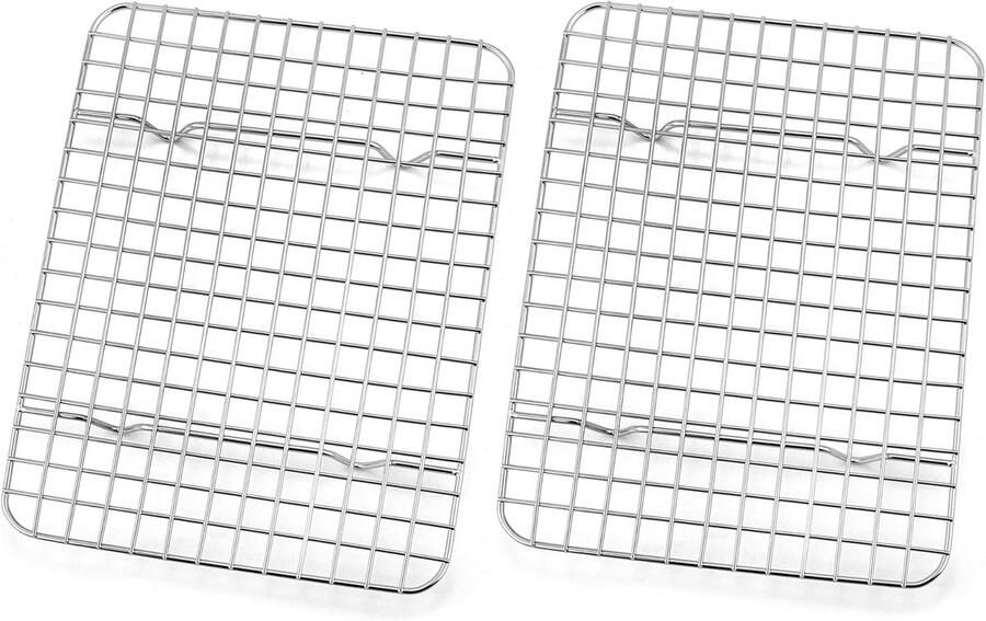 Afkoelrooster set van 2 roestvrij staal keukenrooster uitkoelrooster rechthoekig bakrooster voor bakken koelen braden grillen 22 2 x 16 x 2 cm vaatwasmachinebestendig