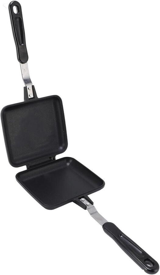 Afneembare Handgreep Pan Sandwichmaker Koekenpan Eenvoudig Koken Dubbelzijdige Anti-aanbaklaag 34.5x14.5cm Zwart