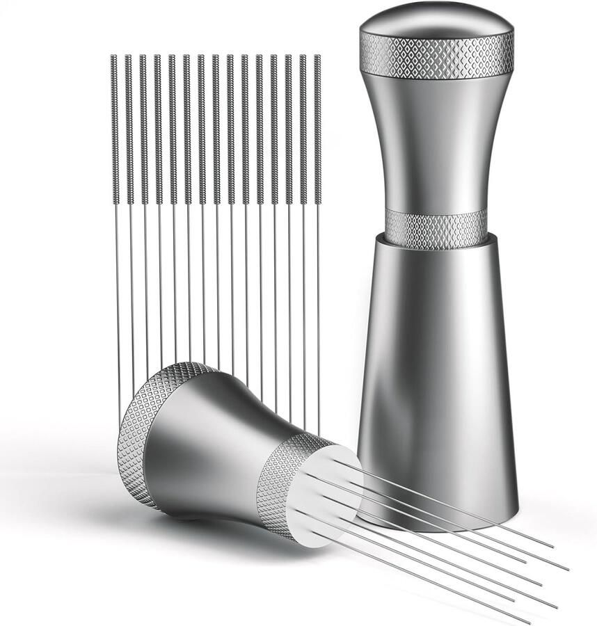 Afneembare Koffiedistributeur met Stand en 7 Espresso Naalden 0.3mm Perfect voor Barista's en Koffieliefhebbers Aluminium Koffieaccessoire