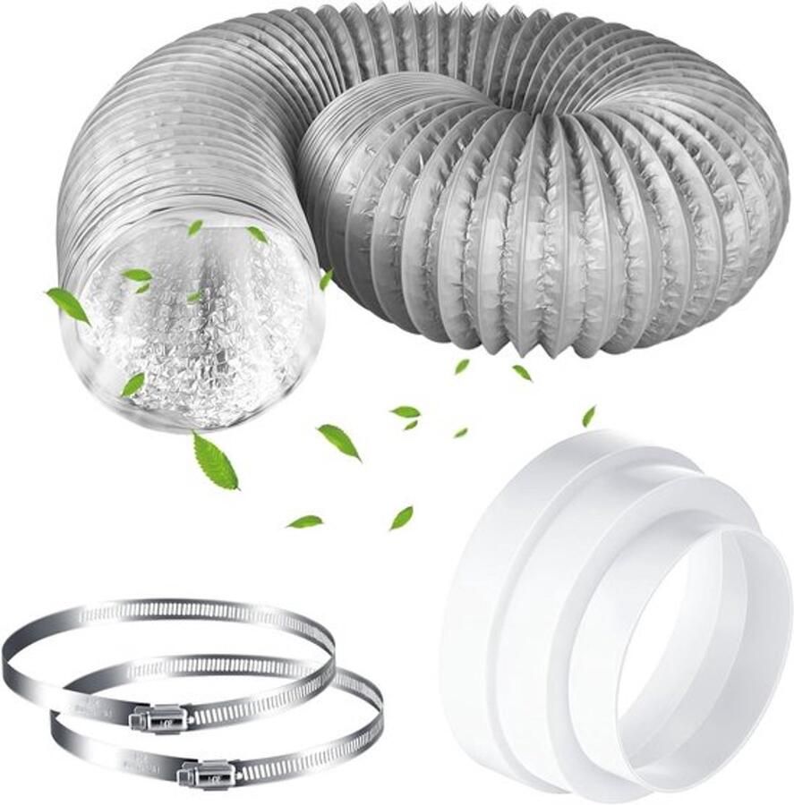 Afvoerslang Airco 150 mm x 2 m PVC verlenging aluminium flexibele buis roestvrijstalen klem verloopstuk 120-160 mm airconditioning wasdroger afzuigkap Afvoerslang Airco