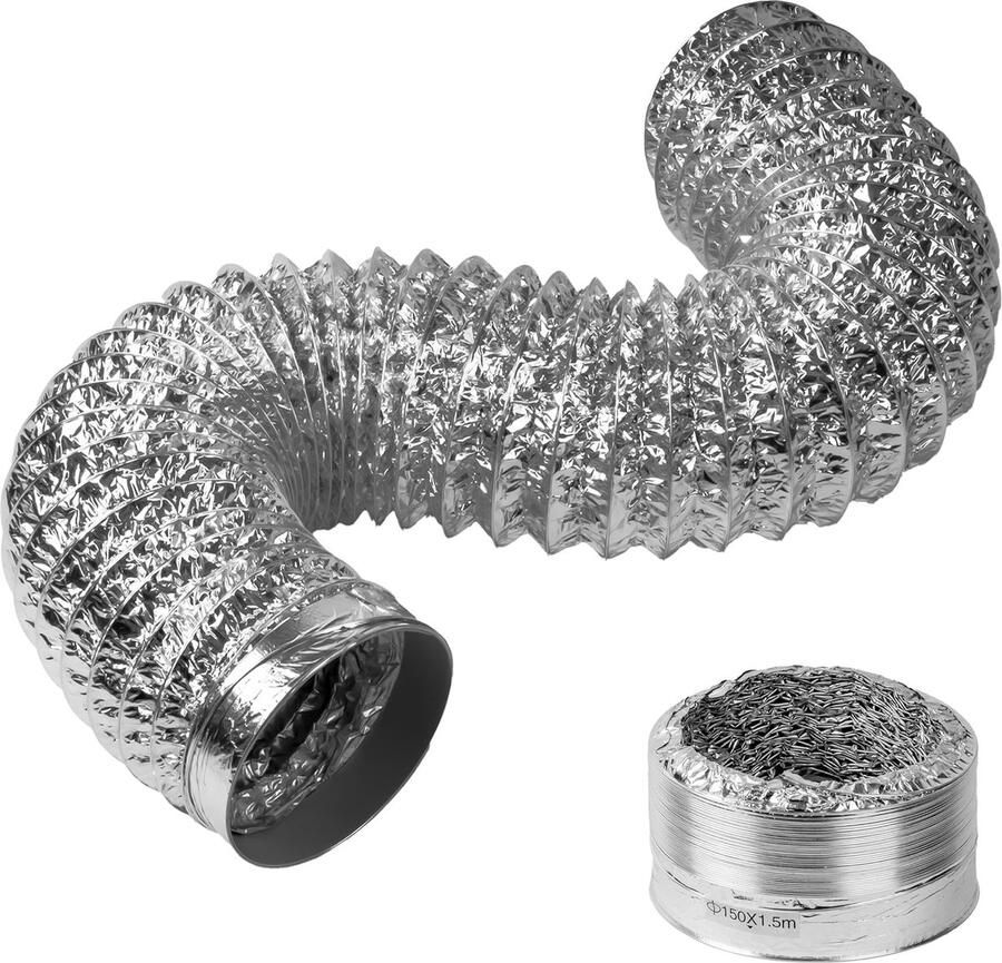 Afvoerslang Flexibel Aluminium Buis Afzuigkap Ventilatie Hittebestendig Materiaal 150mm Diameter 2m Zilver